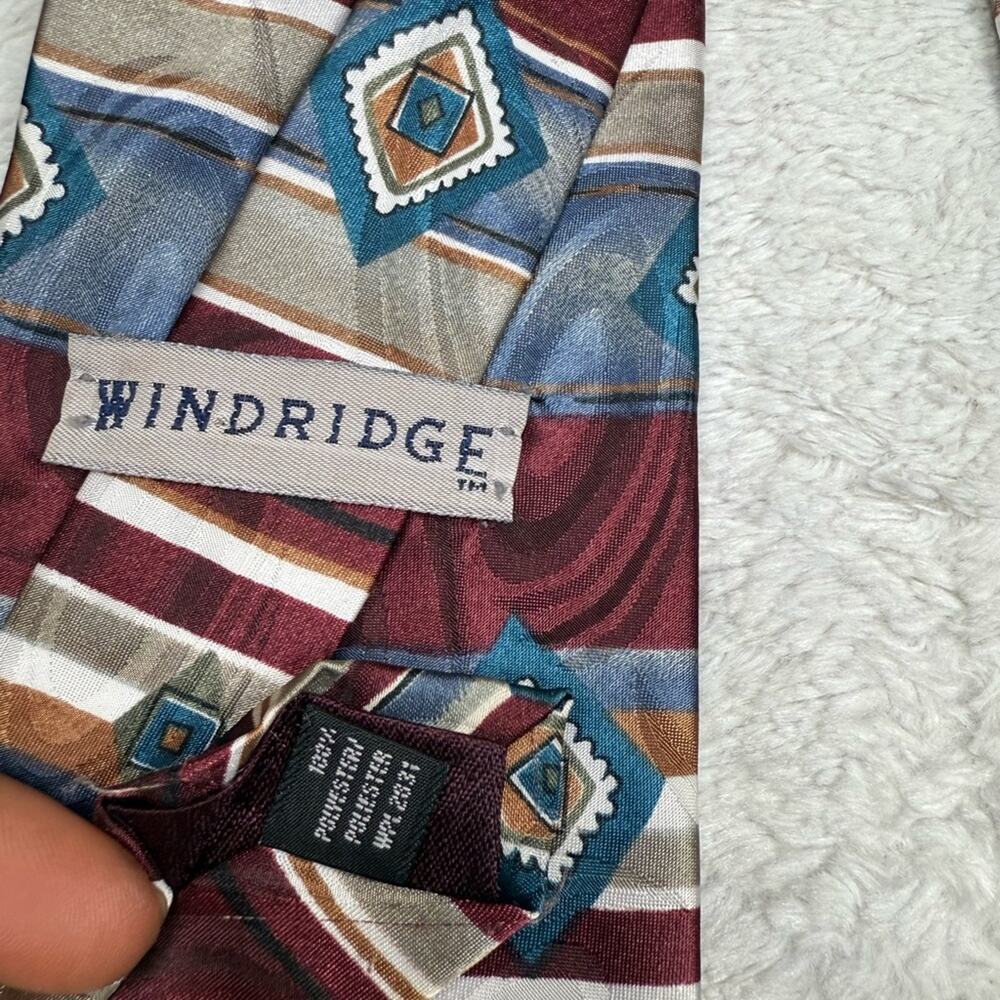 Vintage Geometric Patterned Tie - Burgundy and Teal - Picture 2 of 2